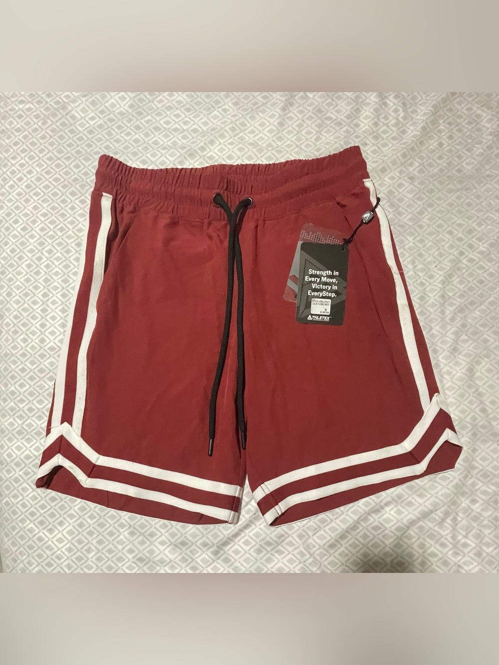 Men's Burgundy Athletic Drawstring Shorts with White Trim